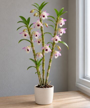 Dendrobium nobile – orchidea v kvetináči na parapete
