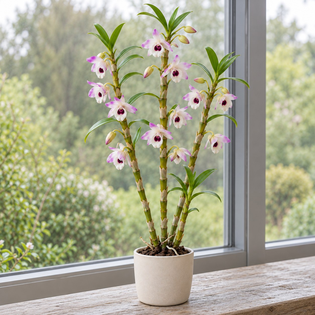 Dendrobium nobile – orchidea Dendrobium nobile – orchidea v kvetináči na parapete