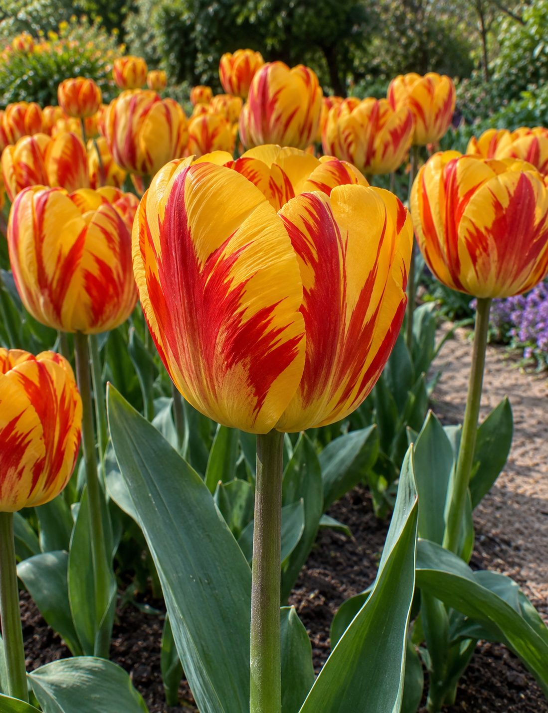 Tulipán Banja Luka – detail kvetu Detail veľkého žltého kvetu tulipánu Banja Luka s červeným plameňovaním